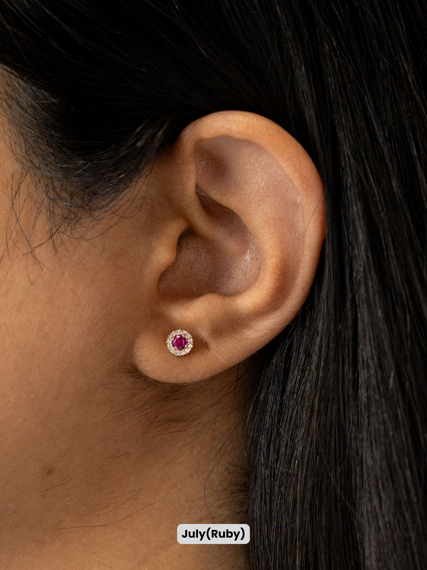 14k Gold Round Birthstone Earrings