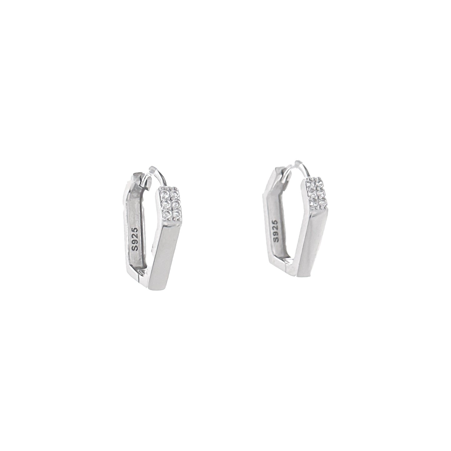 Sterling Silver Hexagon Huggies