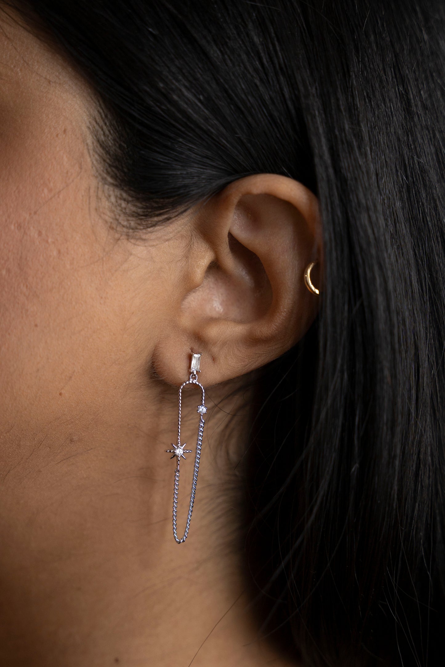 Sterling Silver Chain Starburst Earrings