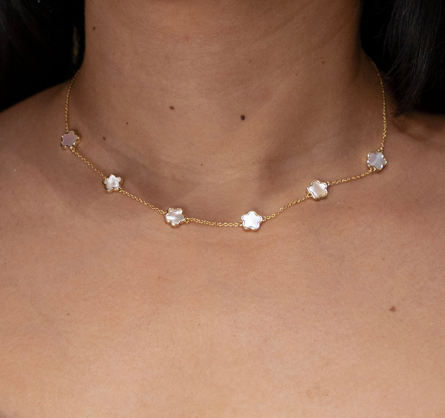 Gold Clover Mother of Pearl Necklace