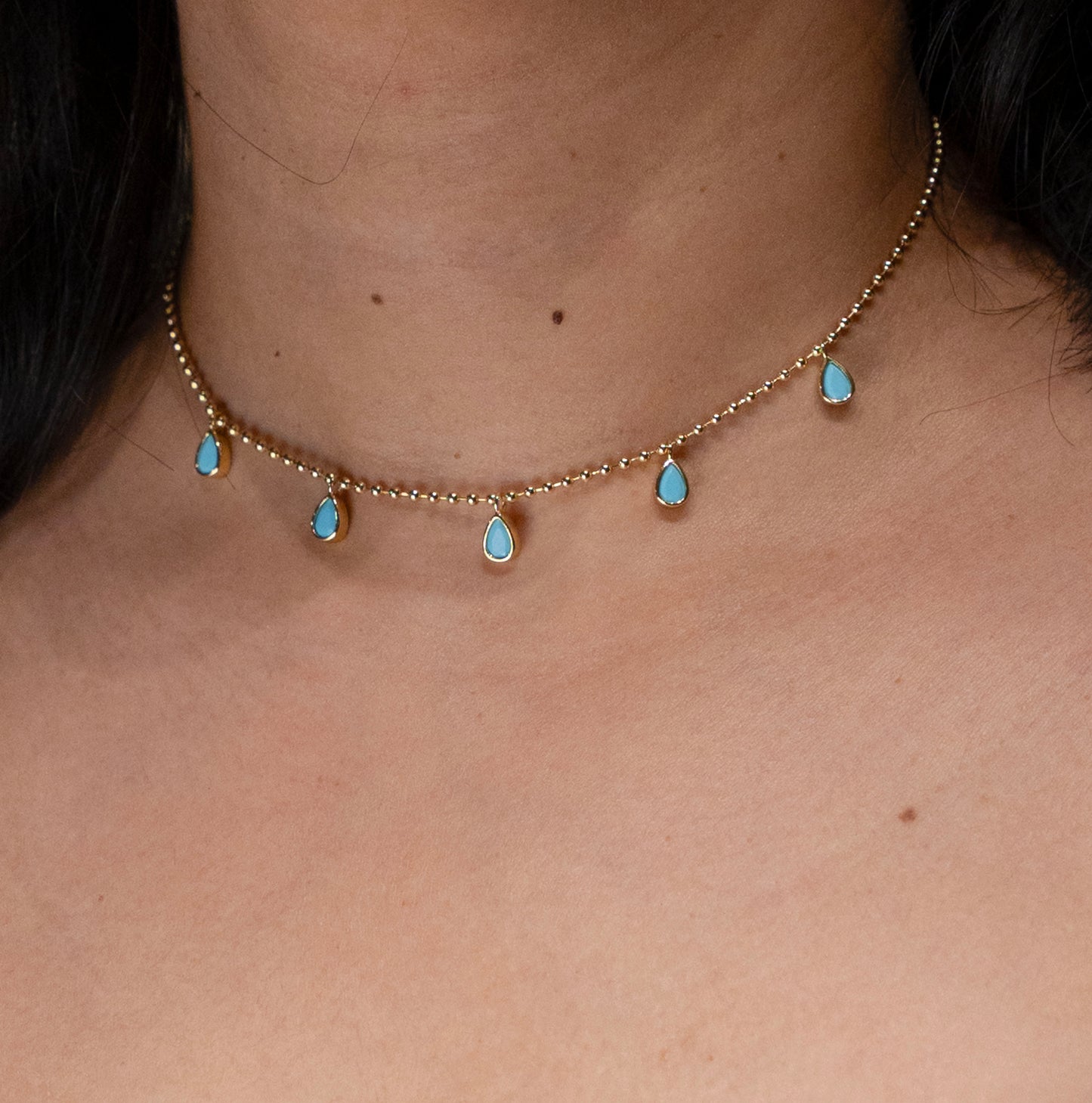 Gold Turquoise Charm Necklace