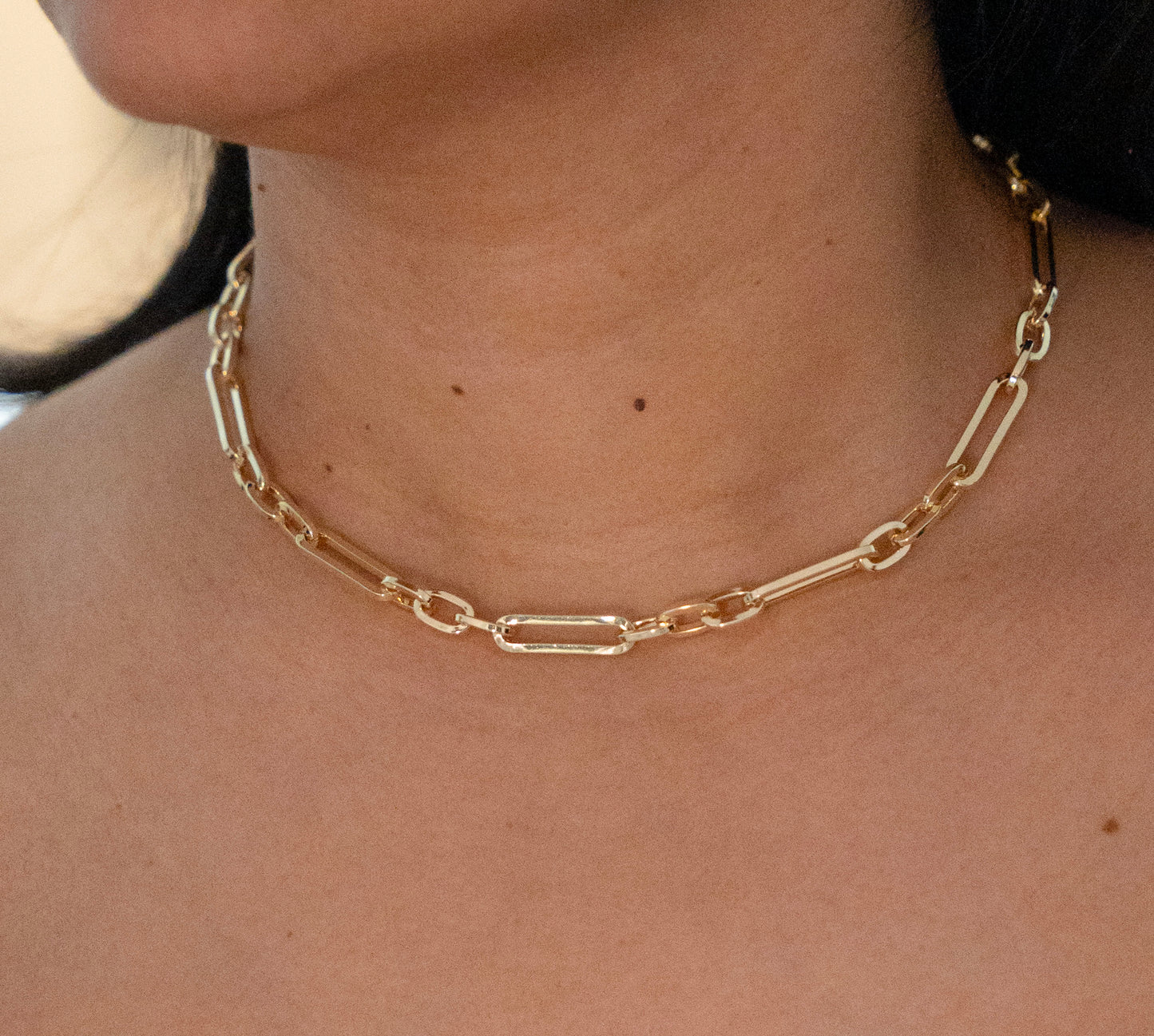 Gold Elongated Paperclip Necklace