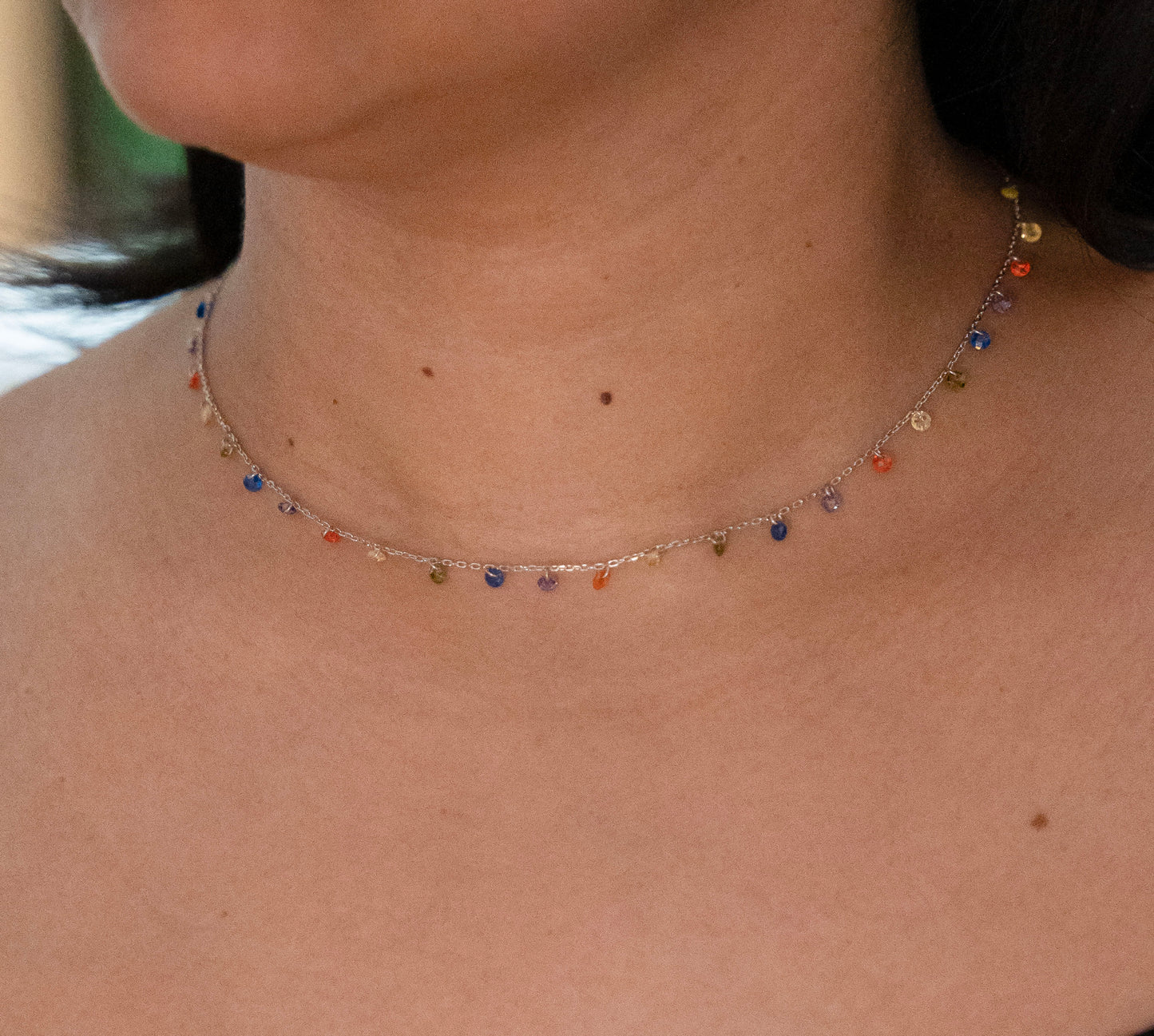 Sterling Silver Multicolor Gemstone Necklace