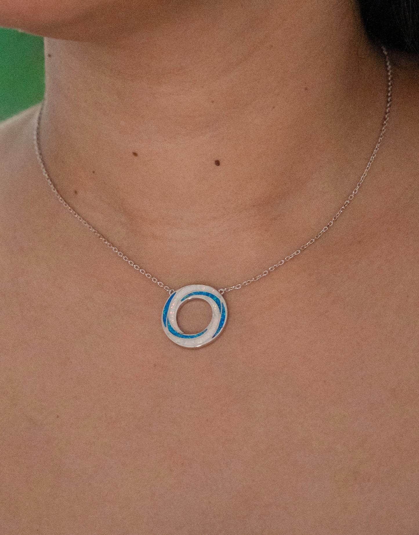 Sterling Silver Opal Circle Necklace
