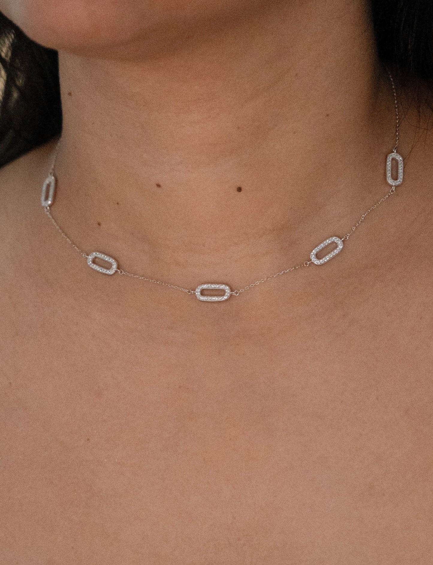 Sterling Silver Paperclip Pavé Necklace