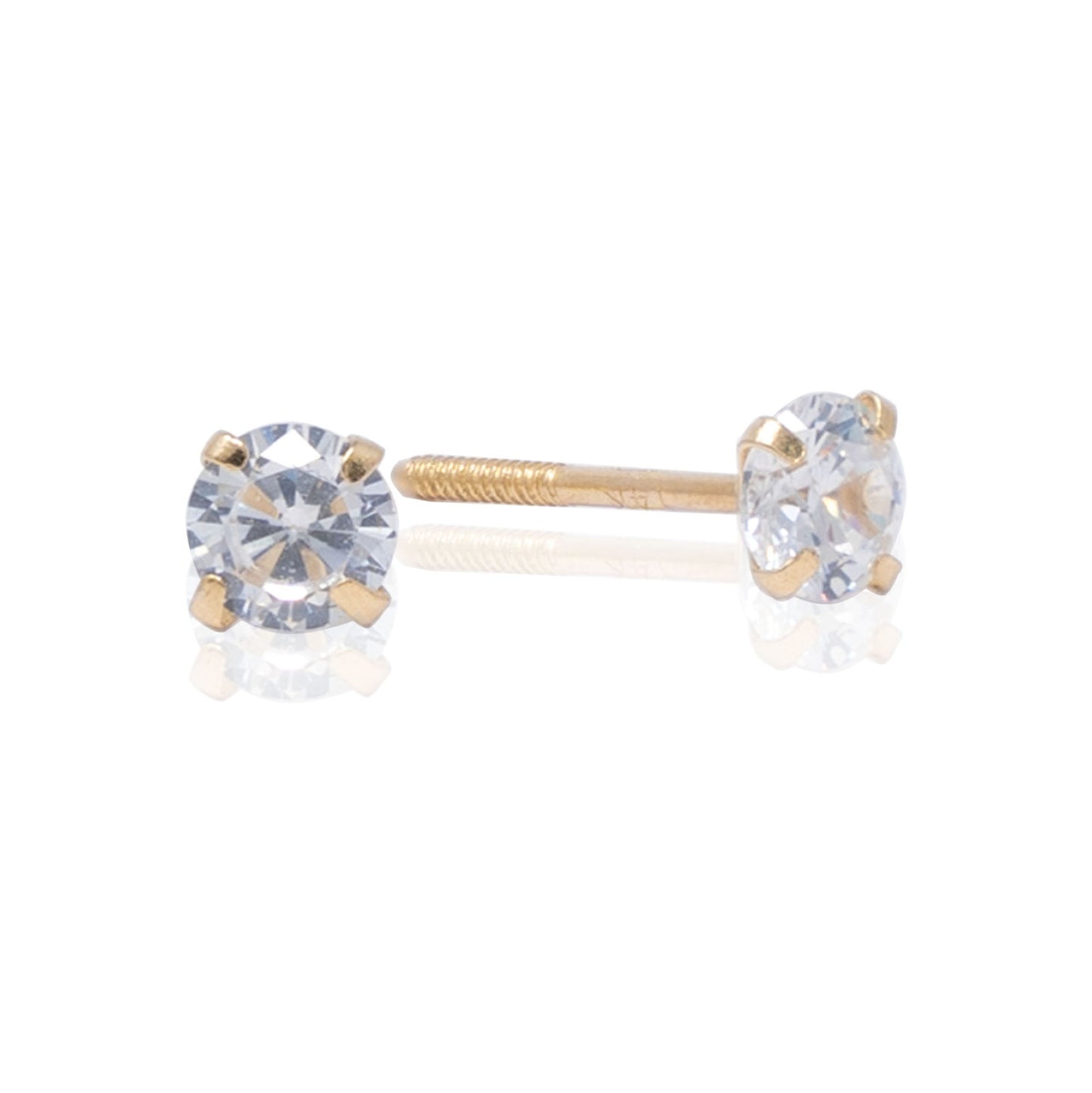 14k Gold Round Stone Screw Back Earrings
