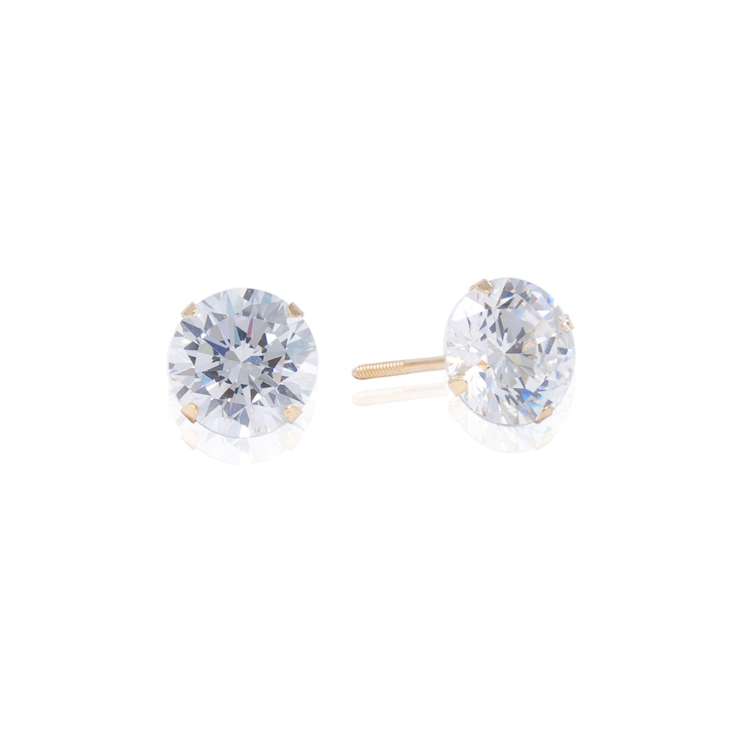 14k Gold Round Stone Screw Back Earrings