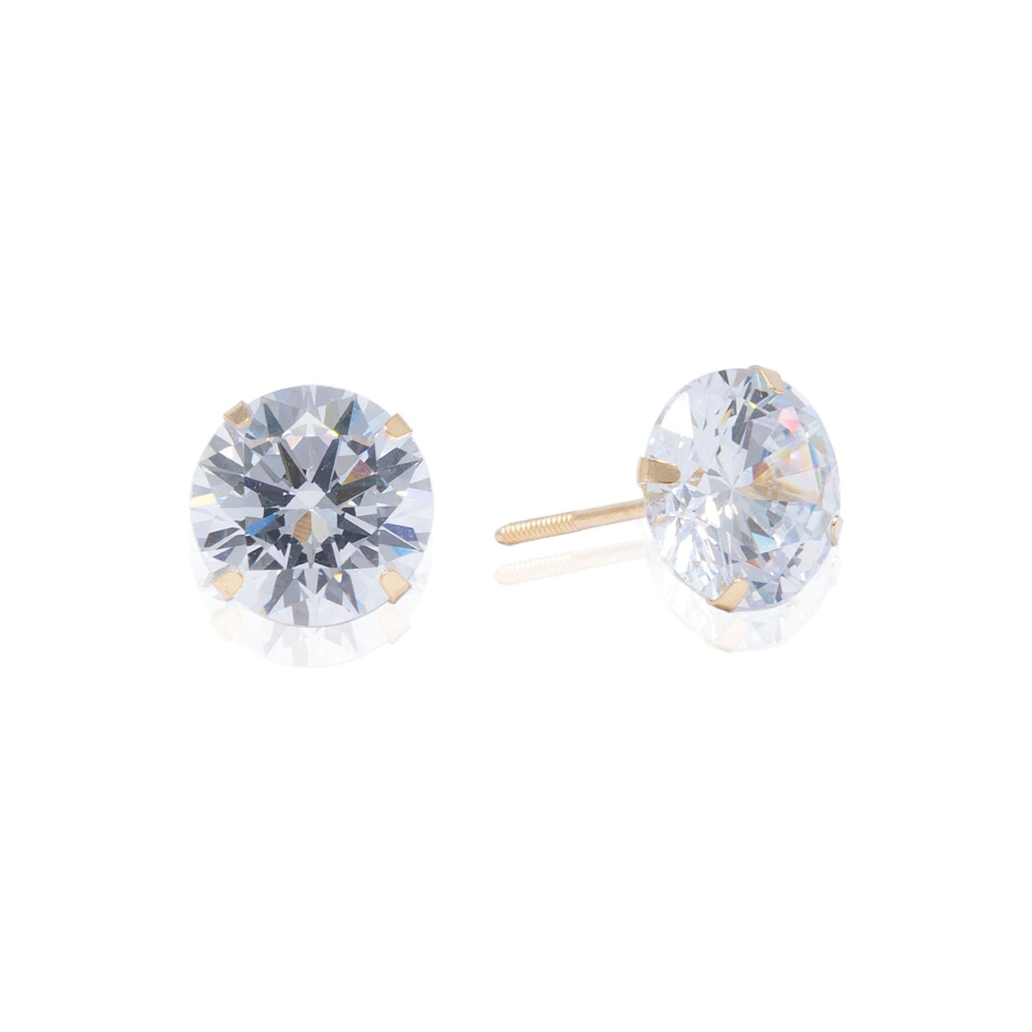 14k Gold Round Stone Screw Back Earrings