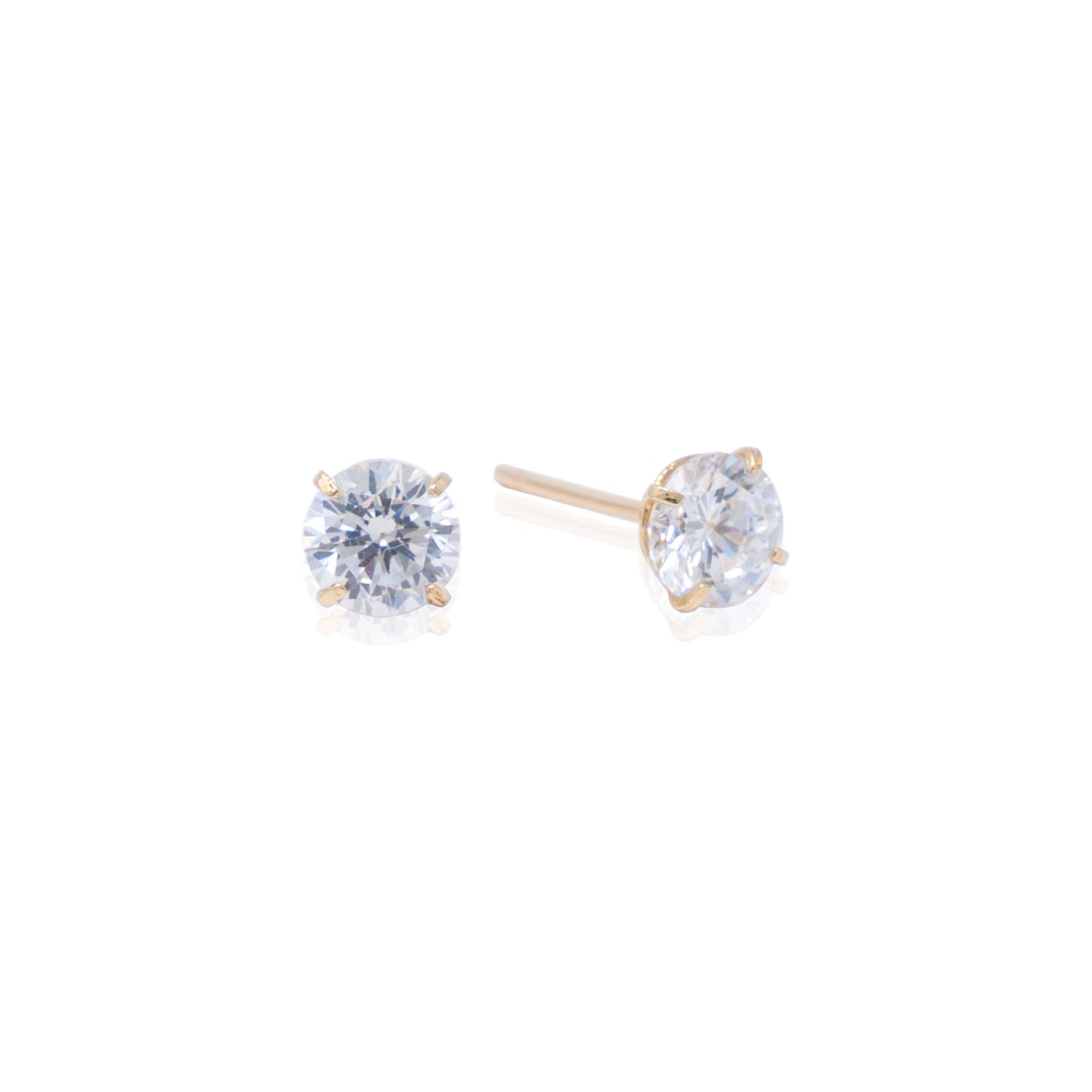 14k Gold Round Stone Push Back Earrings