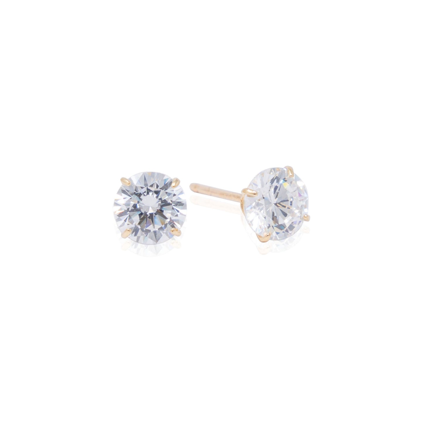 14k Gold Round Stone Push Back Earrings
