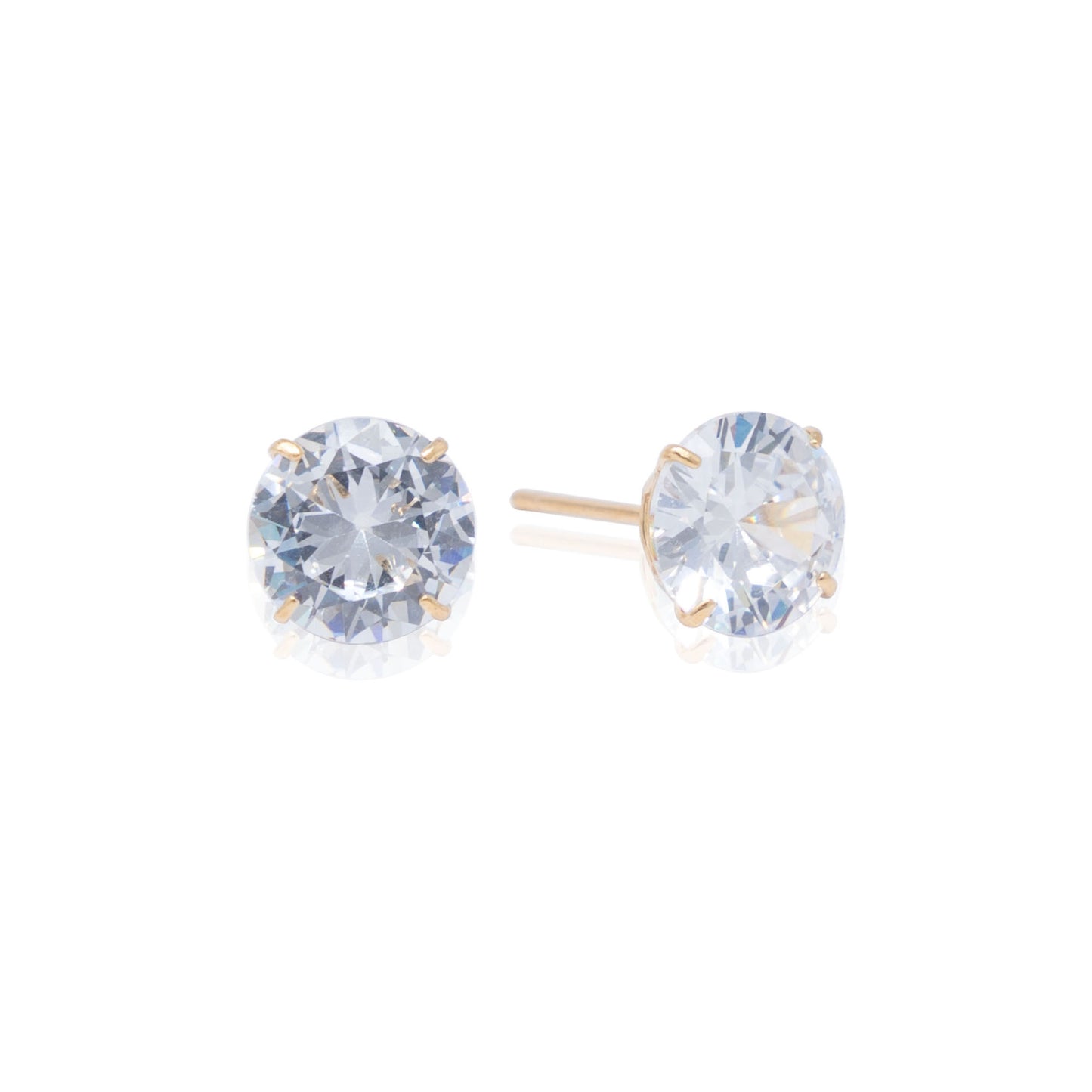 14k Gold Round Stone Push Back Earrings