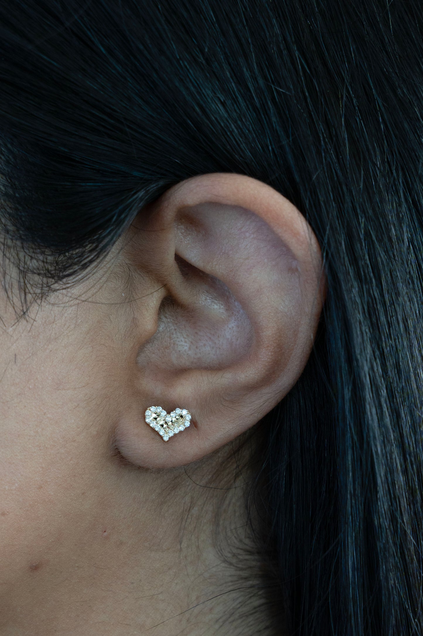 14k Gold Heart Diamond Cut Studs