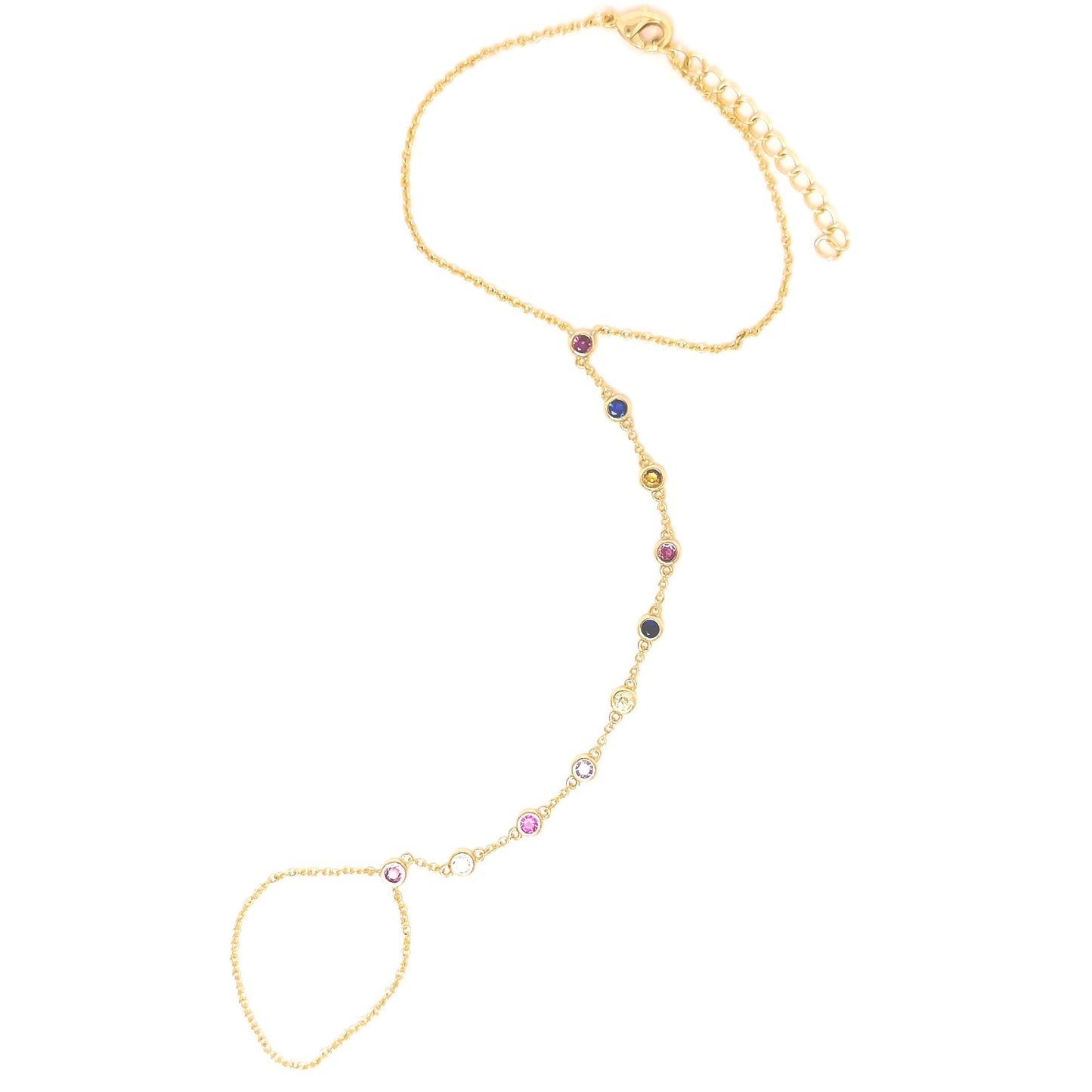 Gold Hand Chain Multicolour Gemstone Bracelet