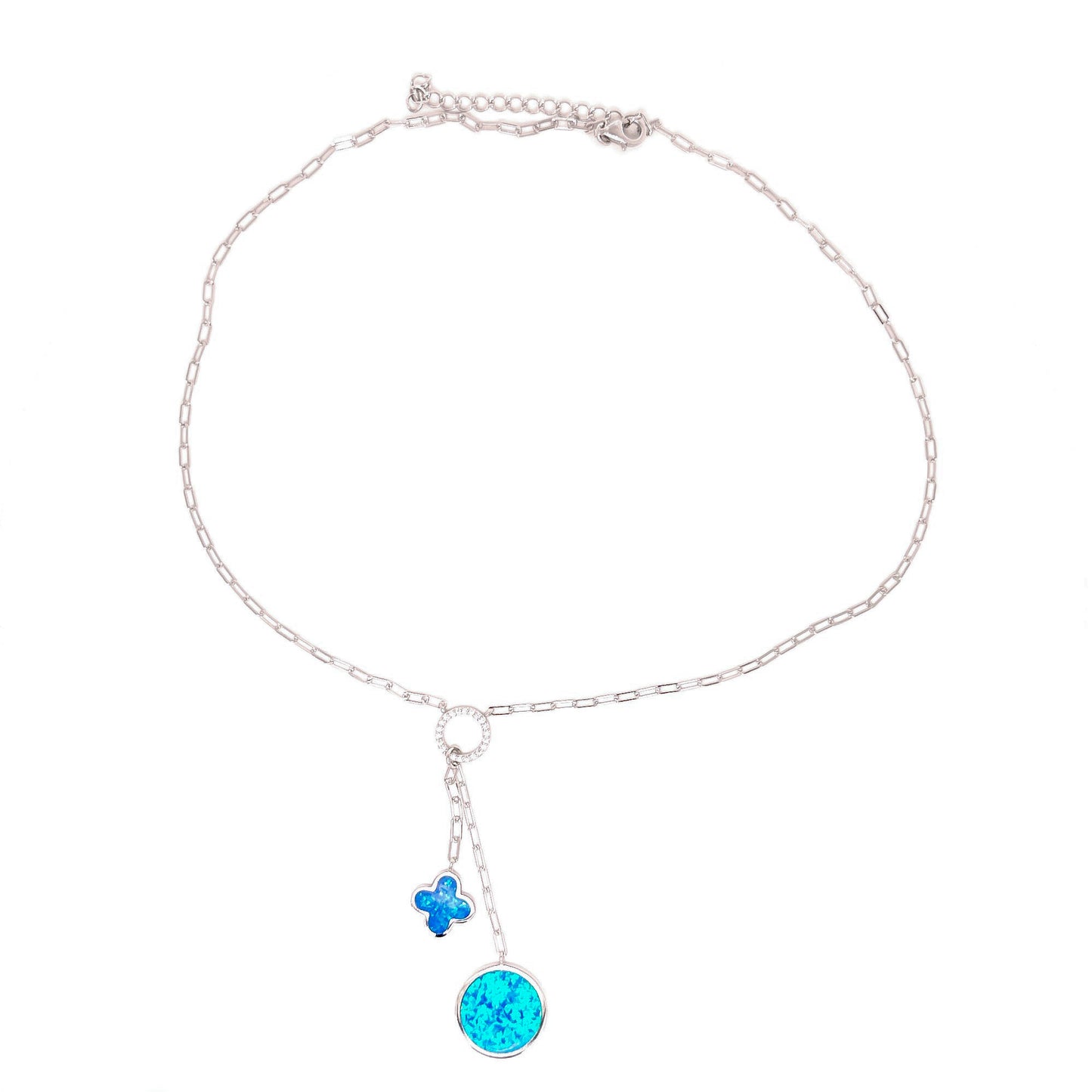 Sterling Silver Blue Opal Flower & Circle Necklace