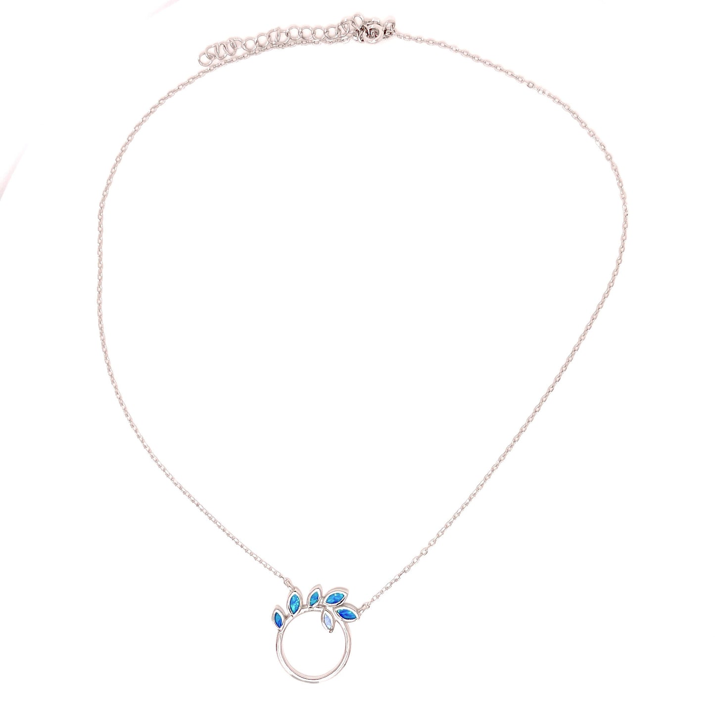 Sterling Silver Blue Opal Leaf Circle Necklace