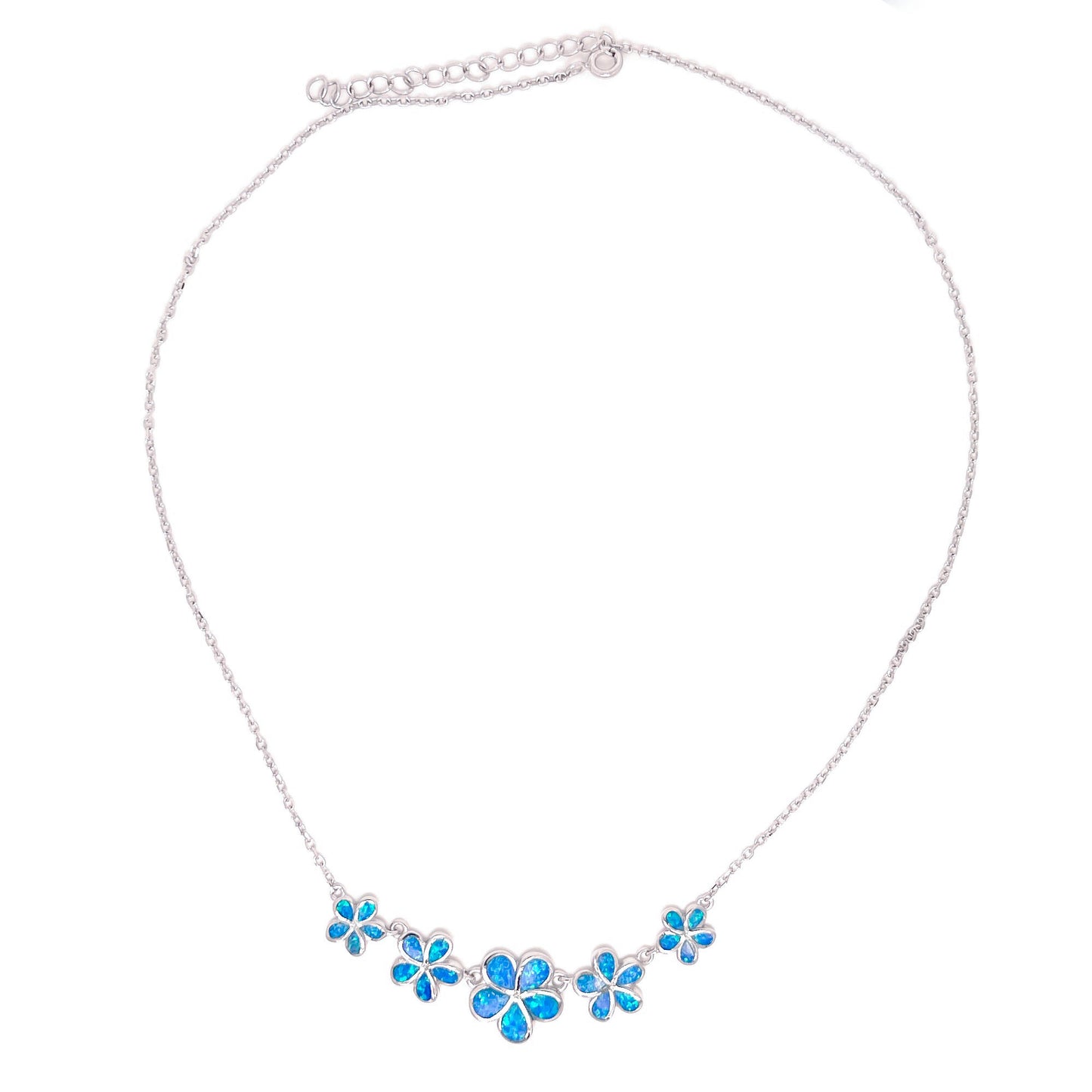 Sterling Silver Blue Opal Flower Necklace