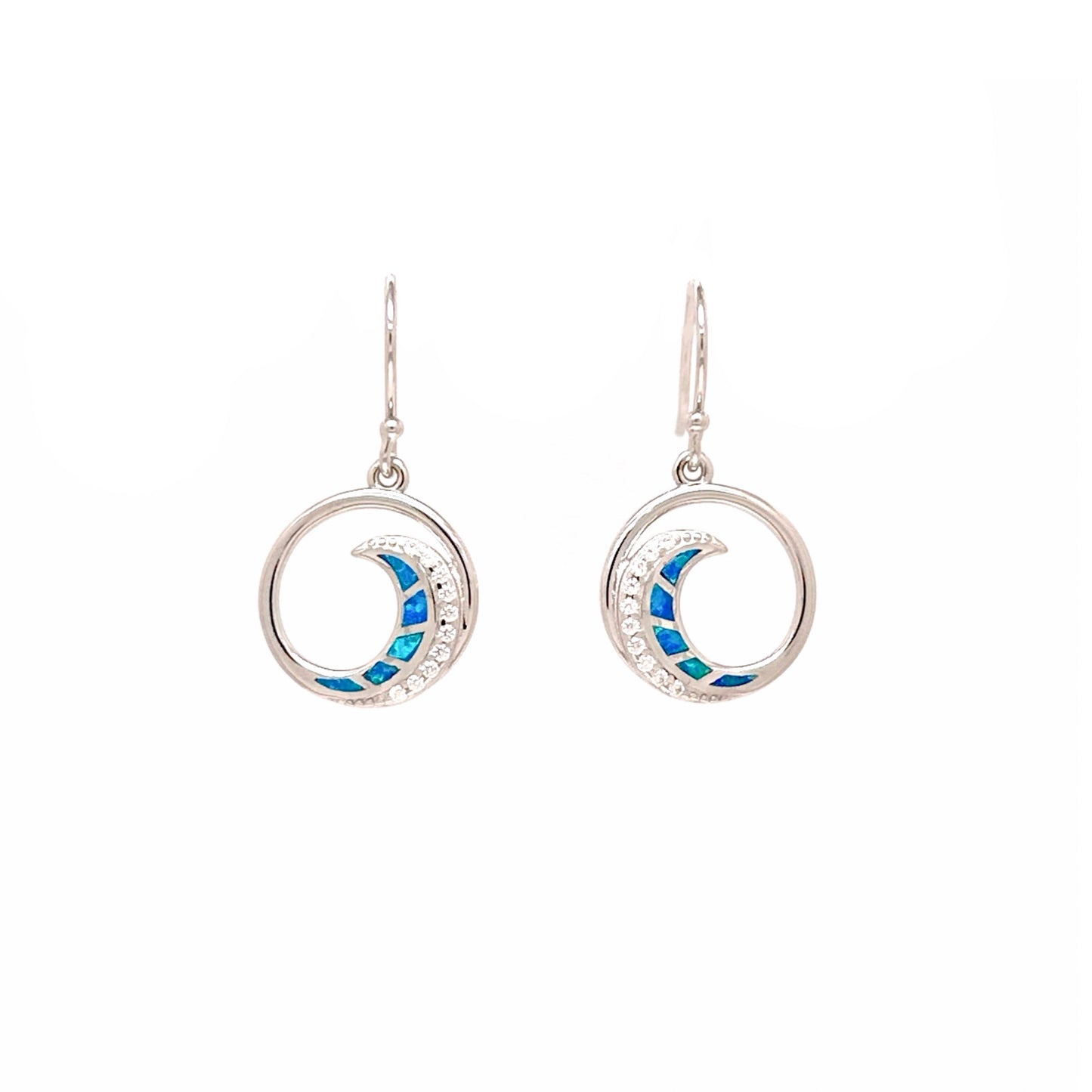 Sterling Silver Blue Opal Ocean Wave Drop Earrings