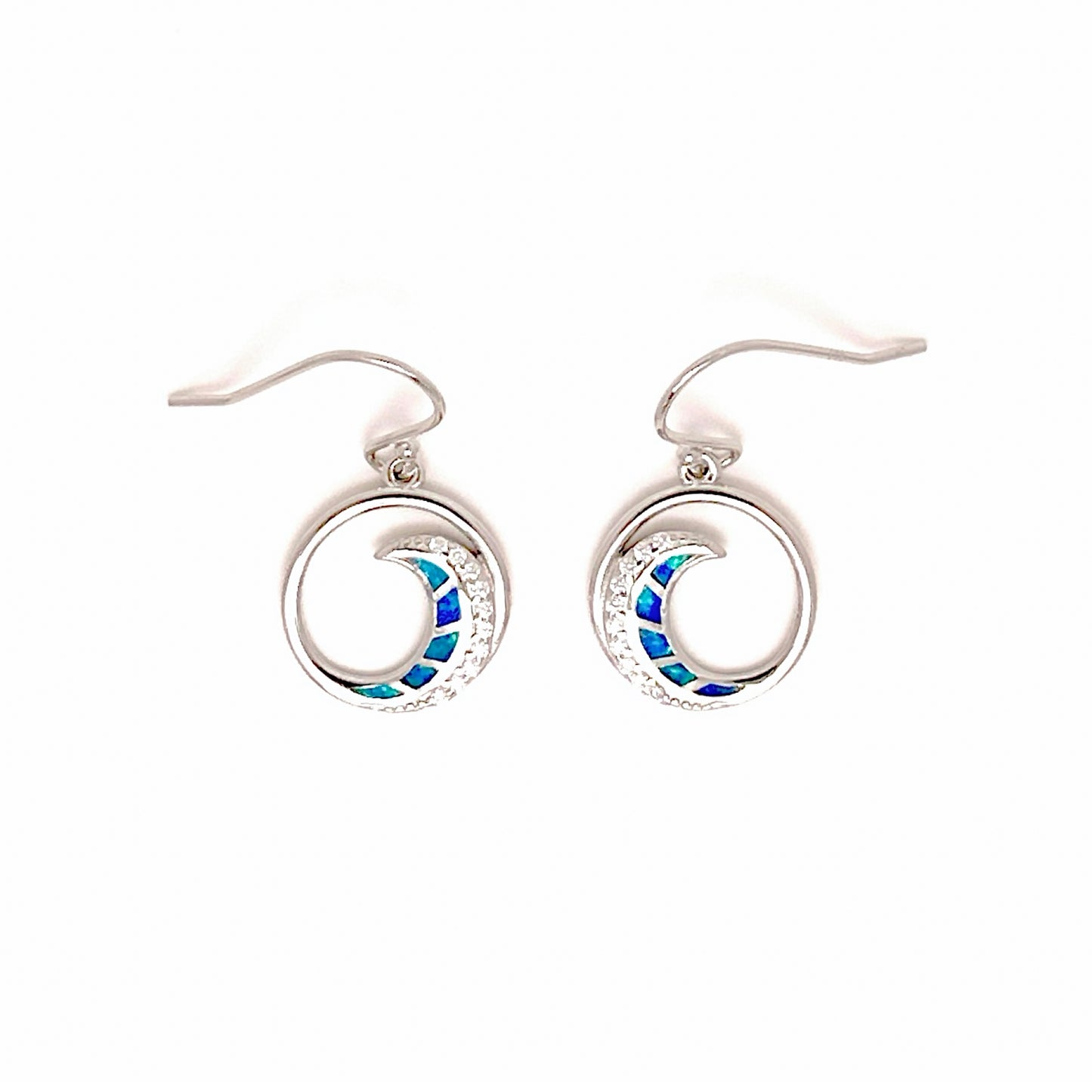 Sterling Silver Blue Opal Ocean Wave Drop Earrings