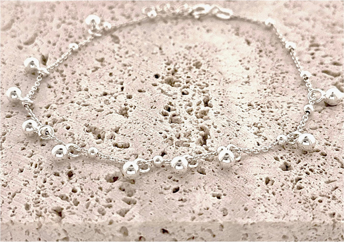 Sterling Silver Dangling Beaded Anklet
