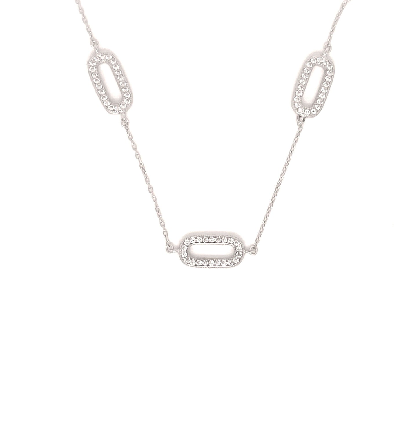 Sterling Silver Paperclip Pavé Necklace