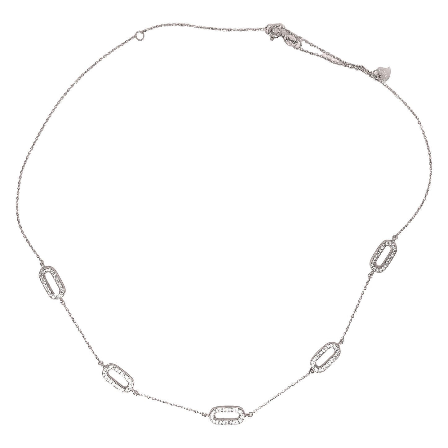 Sterling Silver Paperclip Pavé Necklace