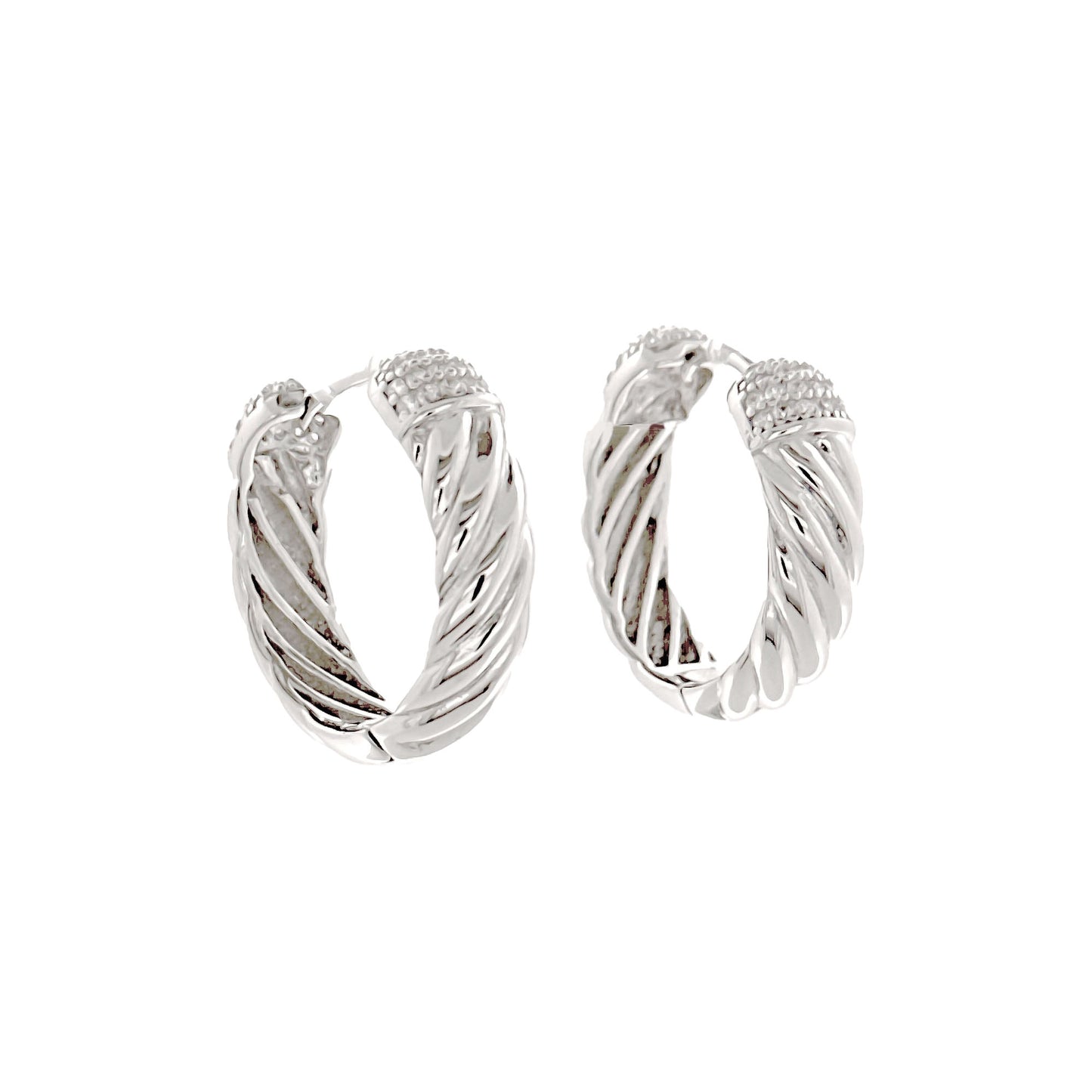 Sterling Silver Croissant Pavé Hoops