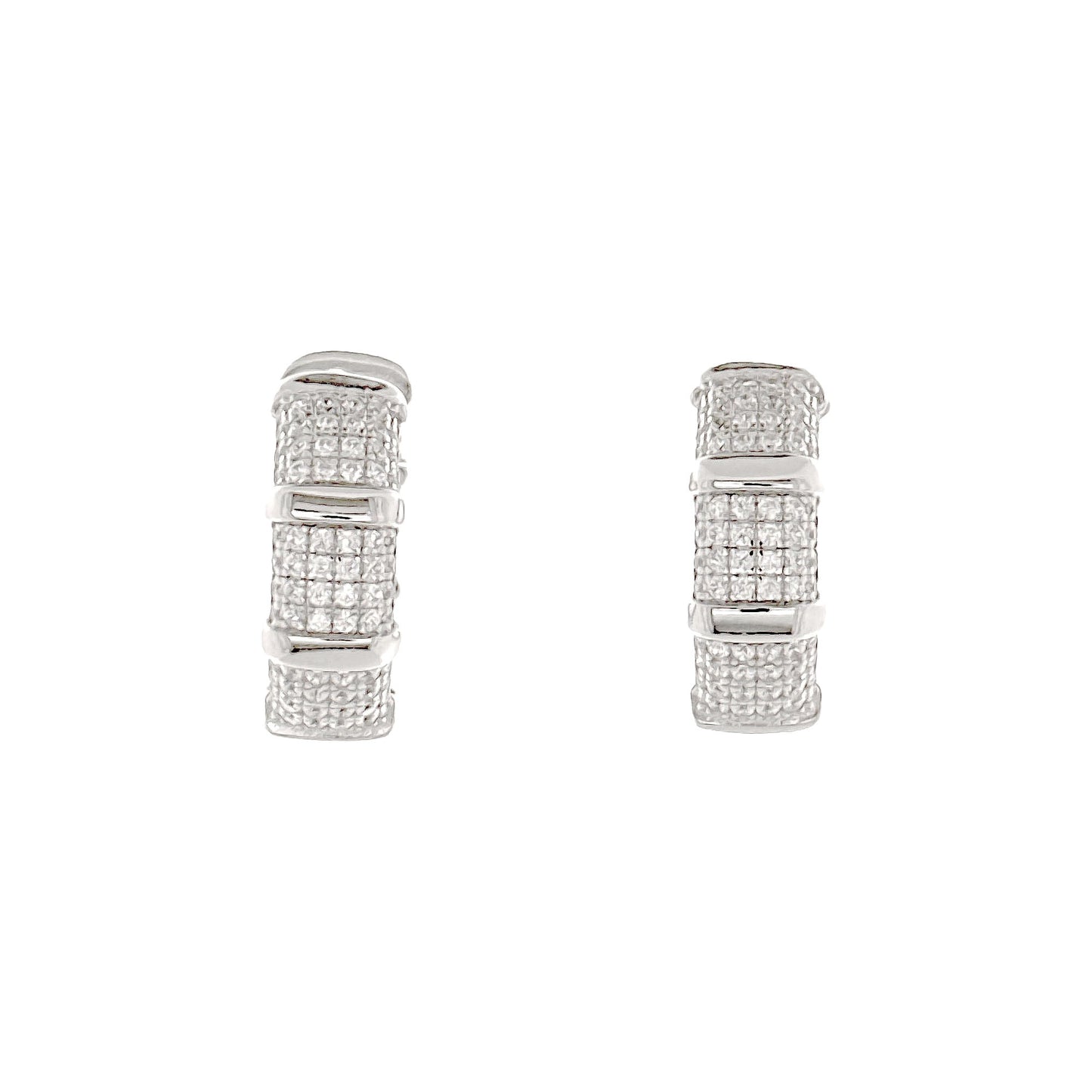 Sterling Silver Thick Pavé Huggie Hoops