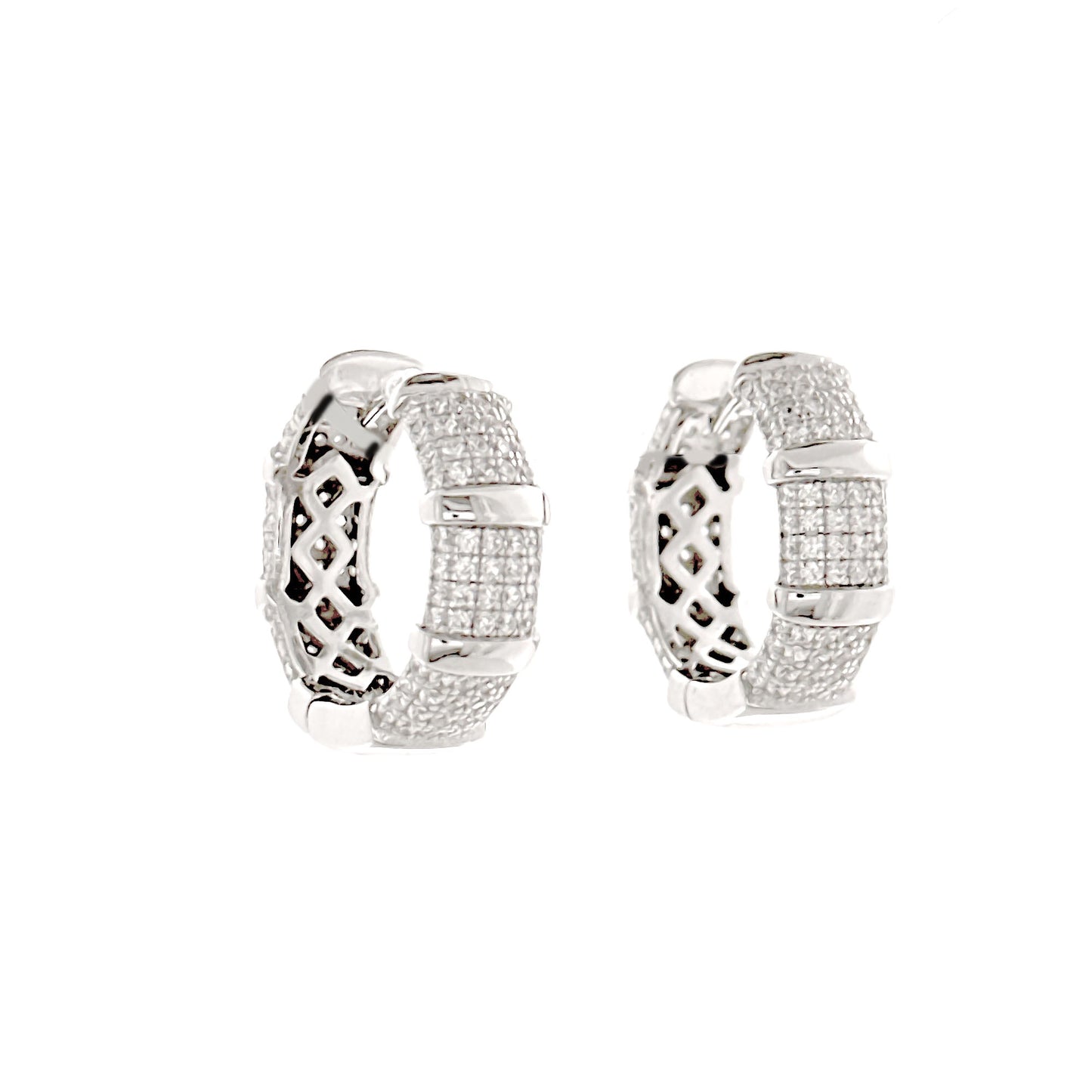 Sterling Silver Thick Pavé Huggie Hoops