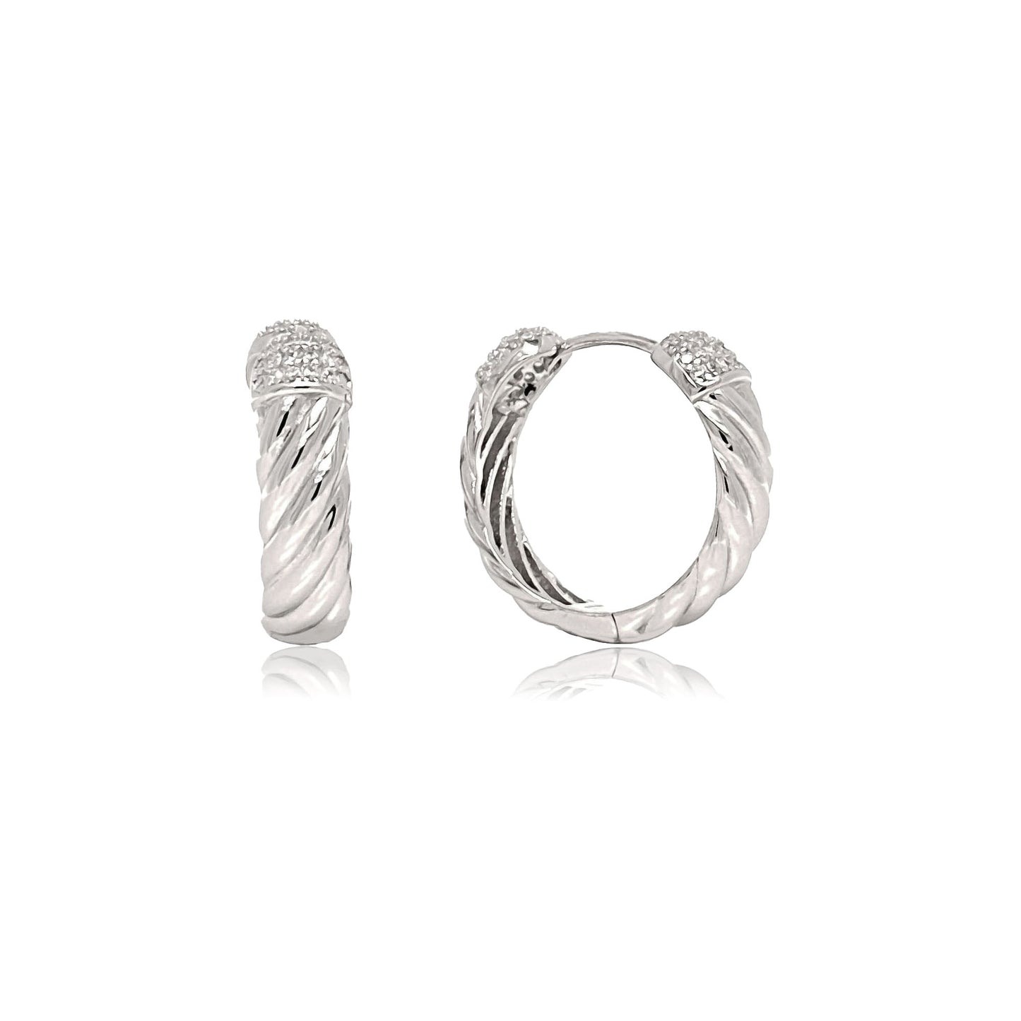 Sterling Silver Croissant Pavé Hoops