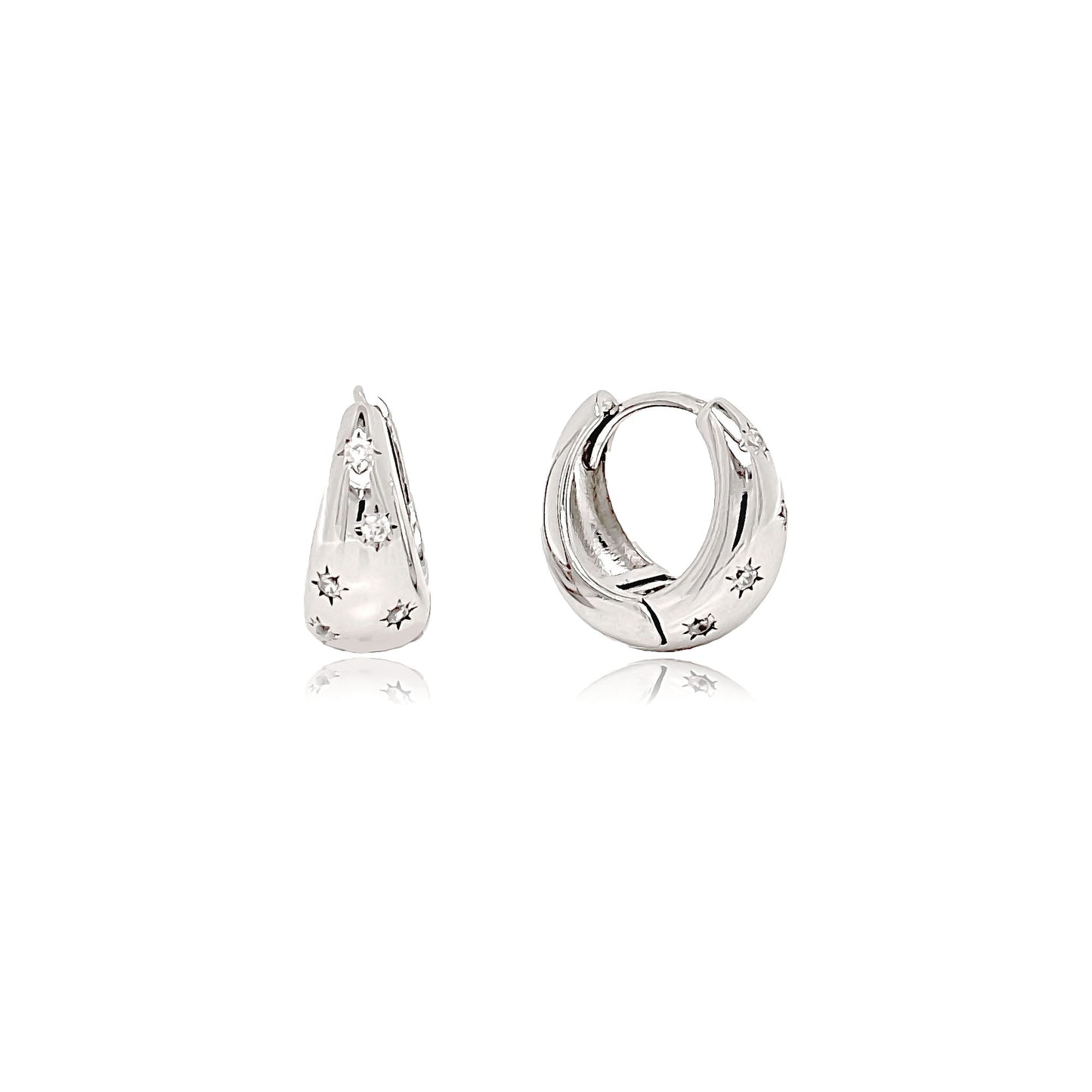 Sterling Silver Teardrop Star Huggies