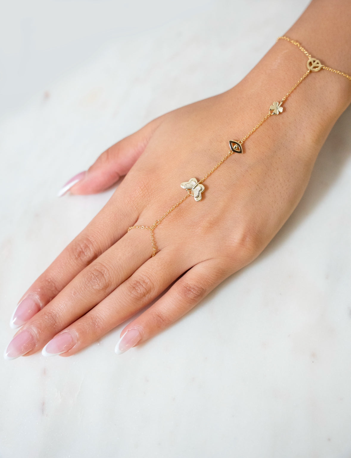 Gold Hand Chain Charms Bracelet