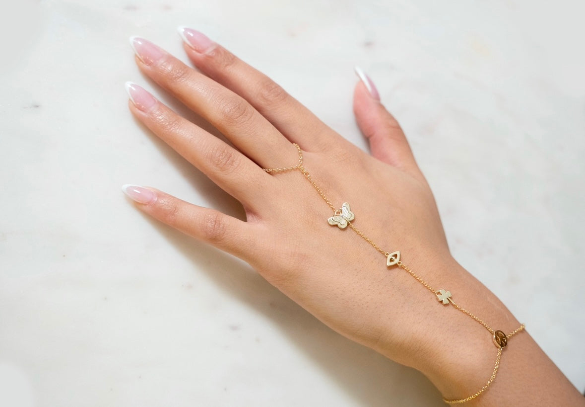 Gold Hand Chain Charms Bracelet