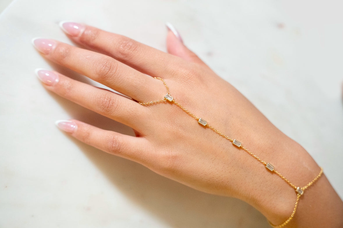 Gold Hand Chain Baguette Bracelet