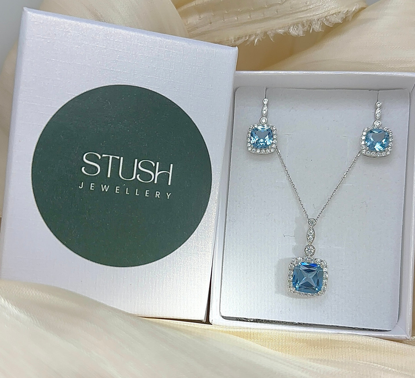 Sterling Silver Aquamarine Jewelry Set: Necklace & Earrings