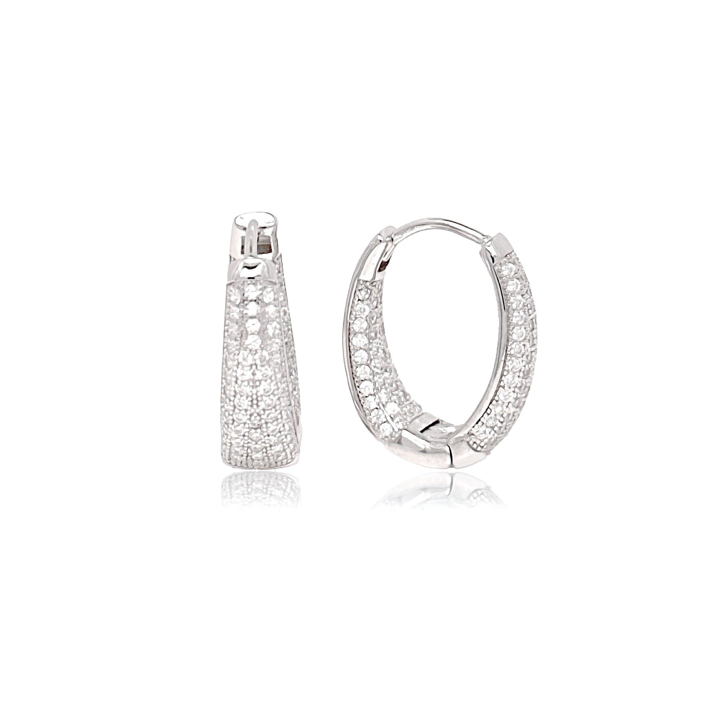 Sterling Silver Pavé Tapered Hoops