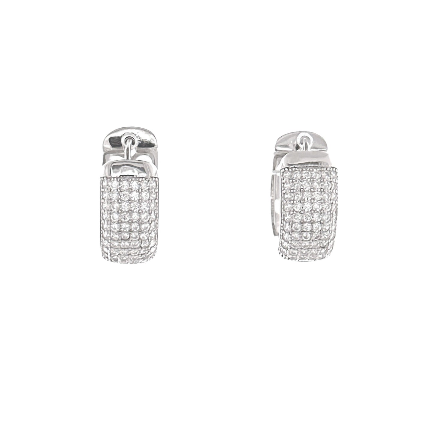 Sterling Silver Pavé Oval Chunky Huggies