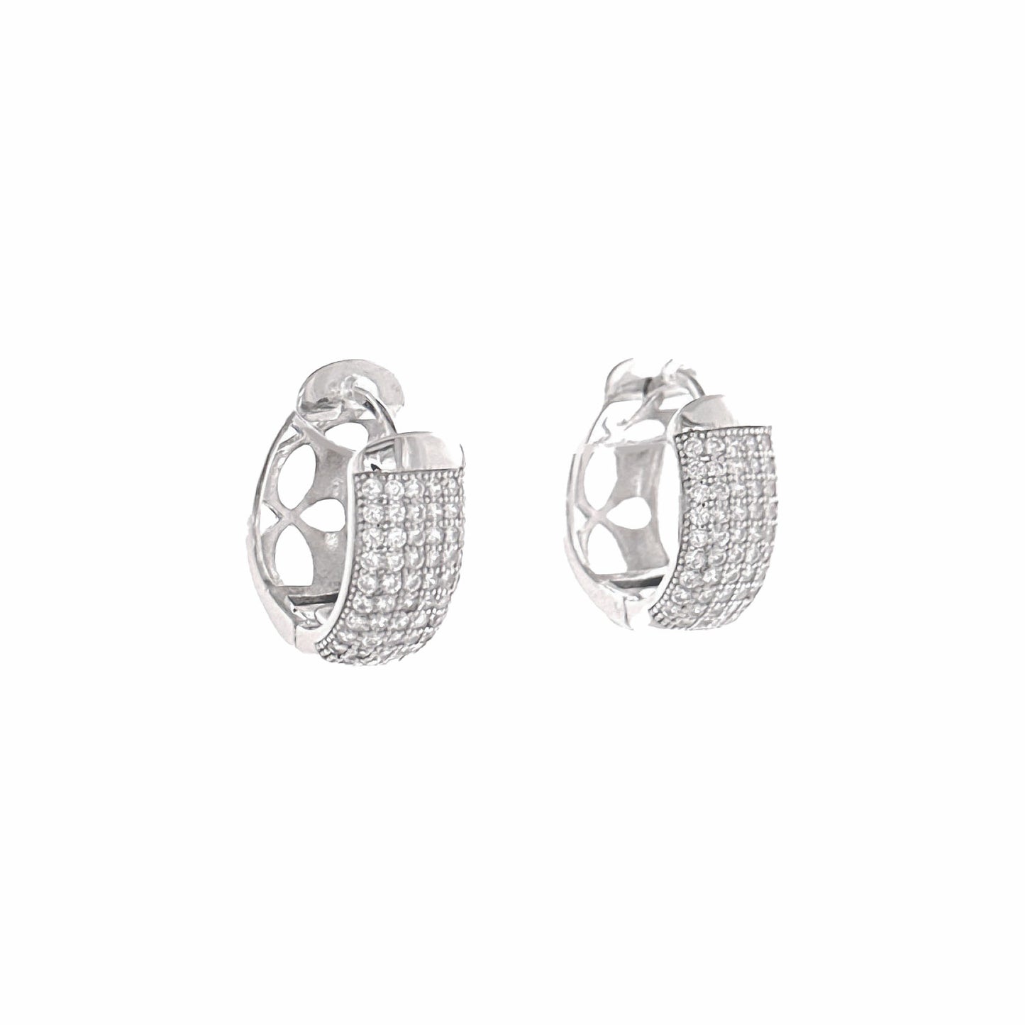 Sterling Silver Pavé Oval Chunky Huggies