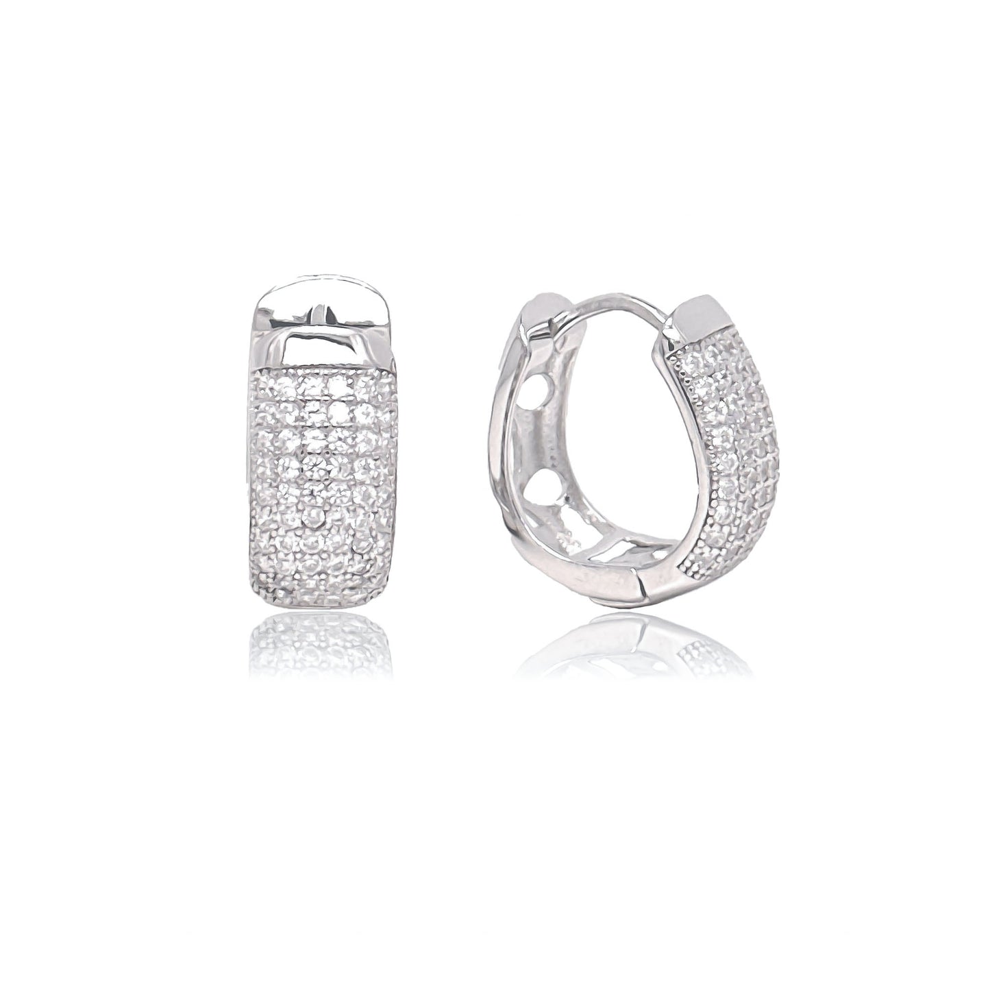 Sterling Silver Pavé Oval Chunky Huggies