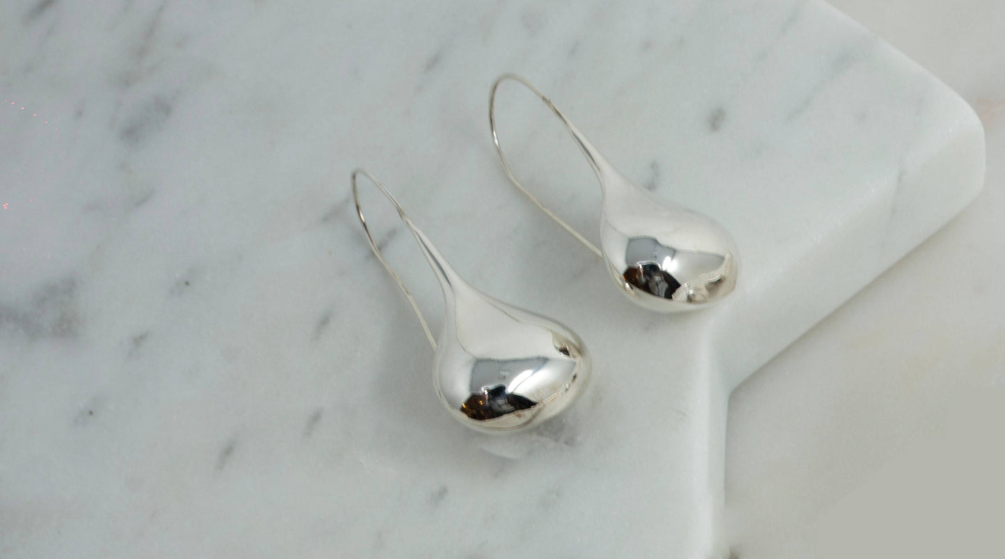 Sterling Silver Puffy Teardrop Earrings