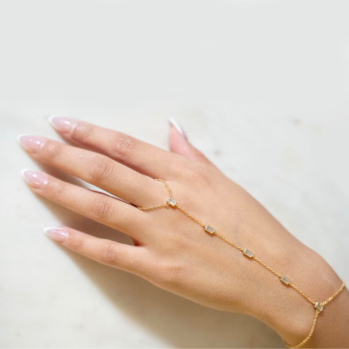 Gold Hand Chain Baguette Bracelet