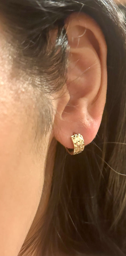 14k Gold Diamond Cut Thick Huggies
