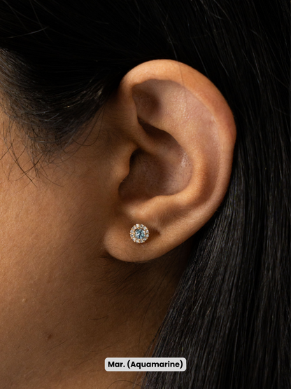 14k Gold Round Birthstone Earrings