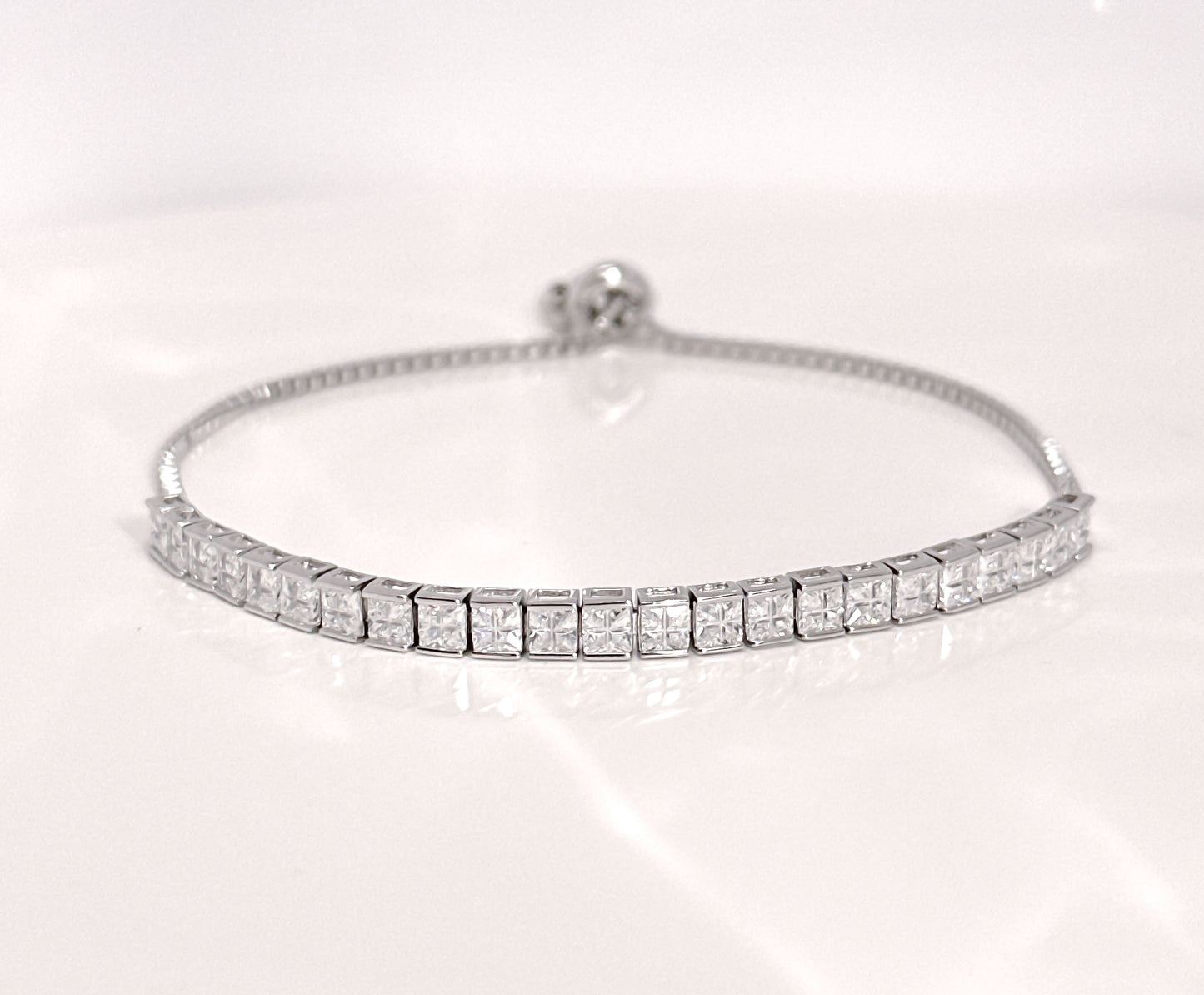 Sterling Silver Princess Cut Tennis Bracelet, Silver, Gold