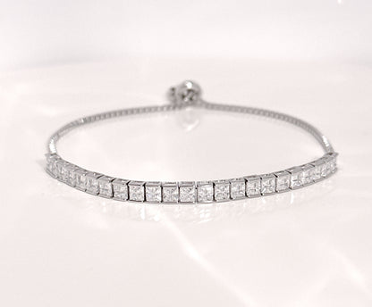 Sterling Silver Princess Cut Tennis Bracelet, Silver, Gold