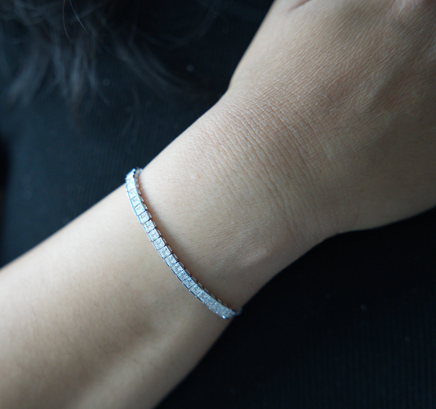 Sterling Silver Princess Cut Tennis Bracelet, Silver, Gold