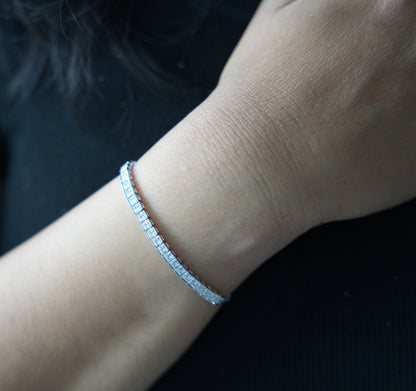 Sterling Silver Princess Cut Tennis Bracelet, Silver, Gold