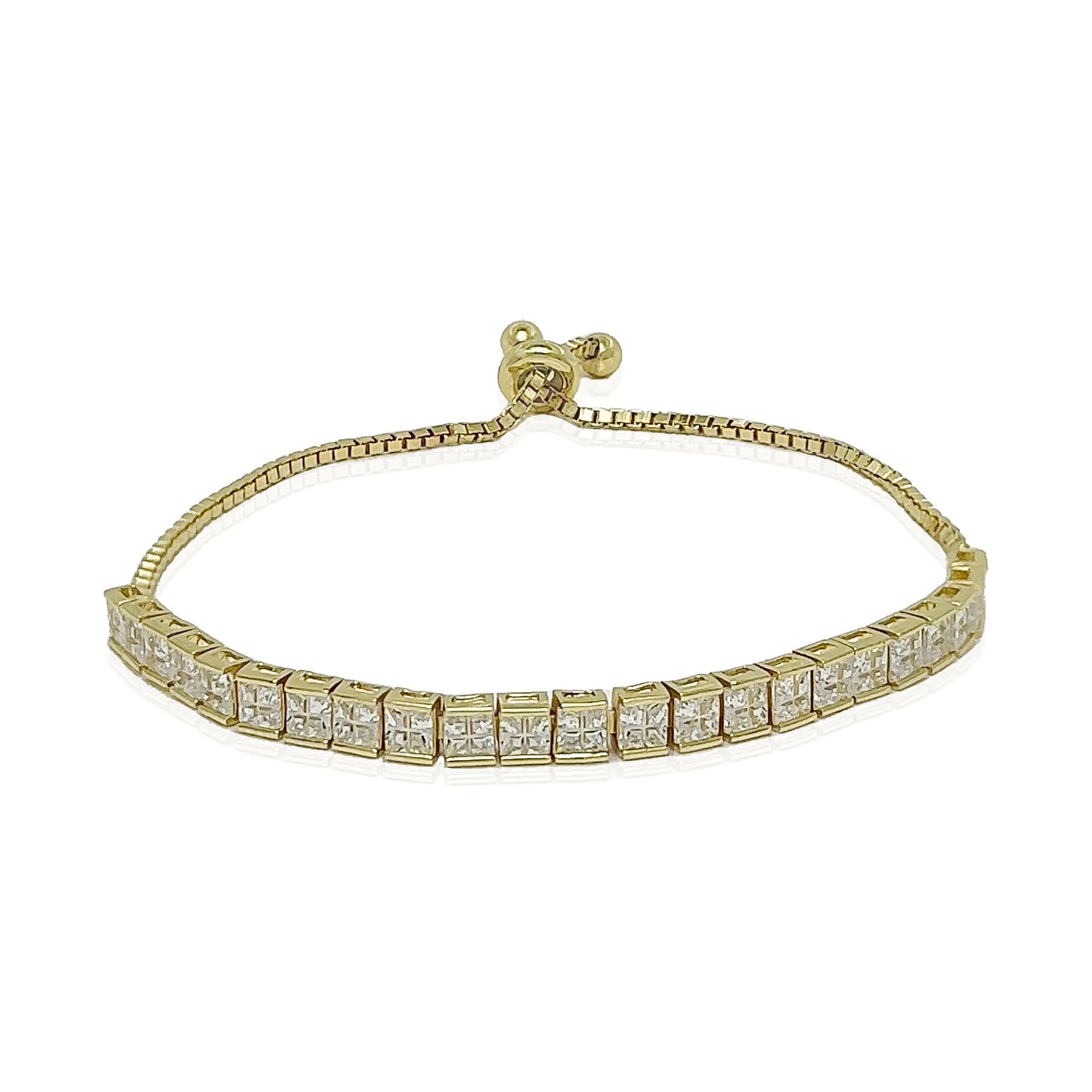 Sterling Silver Princess Cut Tennis Bracelet, Silver, Gold