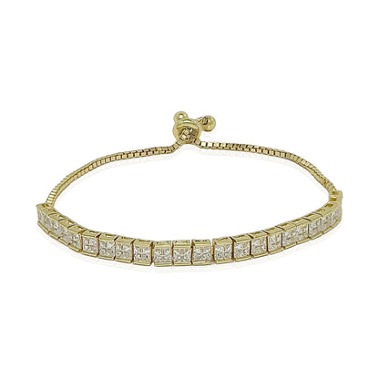 Sterling Silver Princess Cut Tennis Bracelet, Silver, Gold