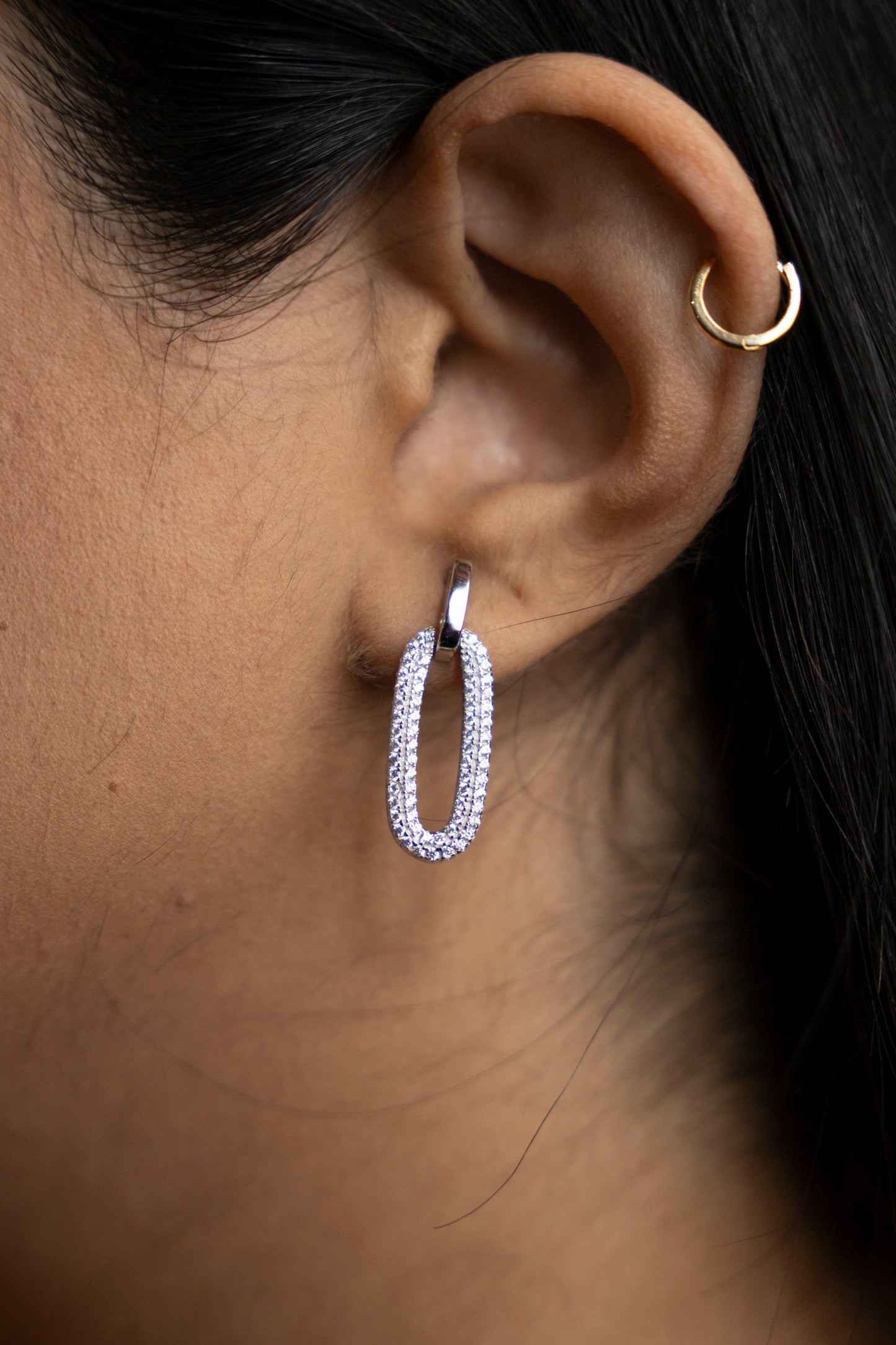 Sterling Silver Oval Pave Earrings
