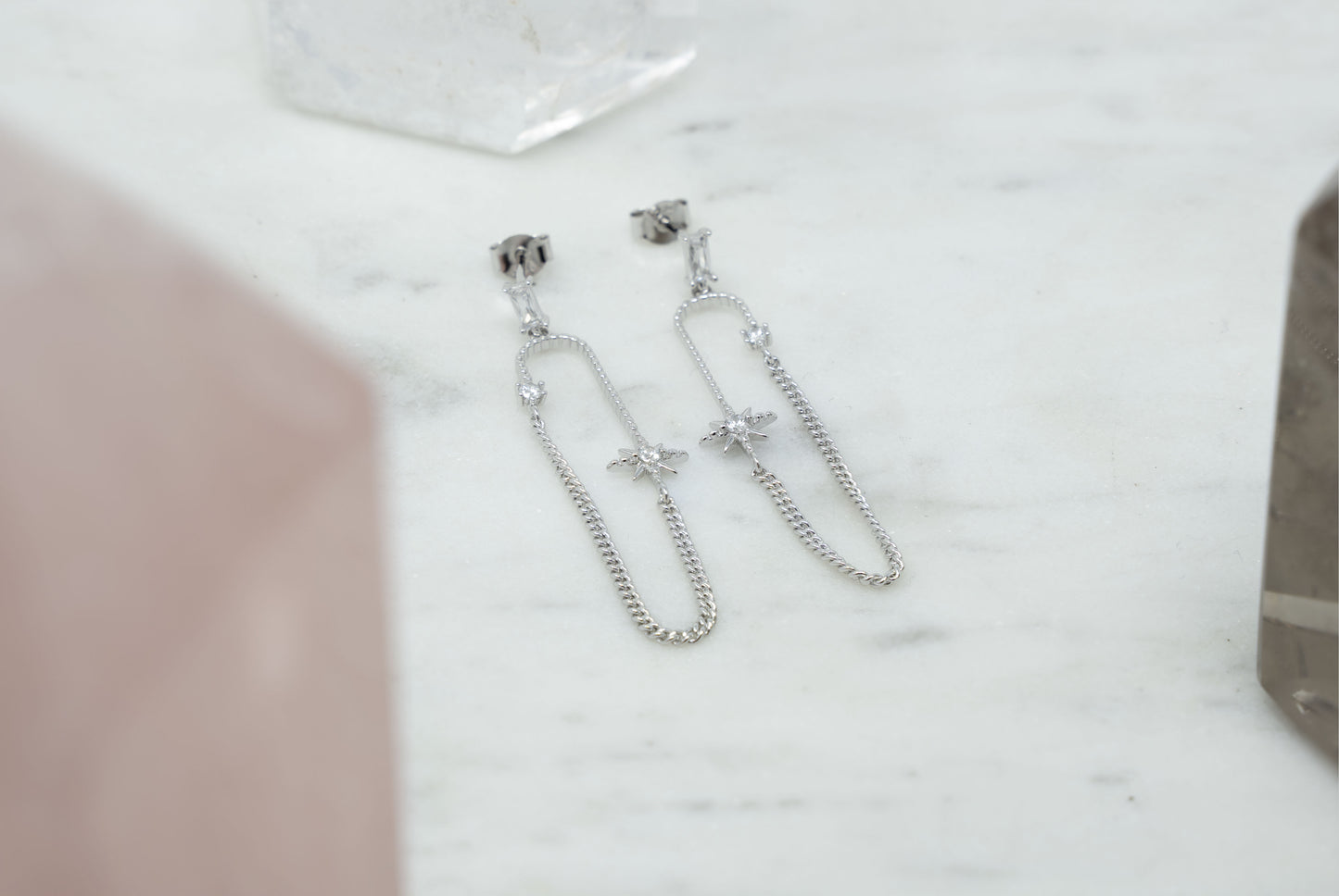 Sterling Silver Chain Starburst Earrings